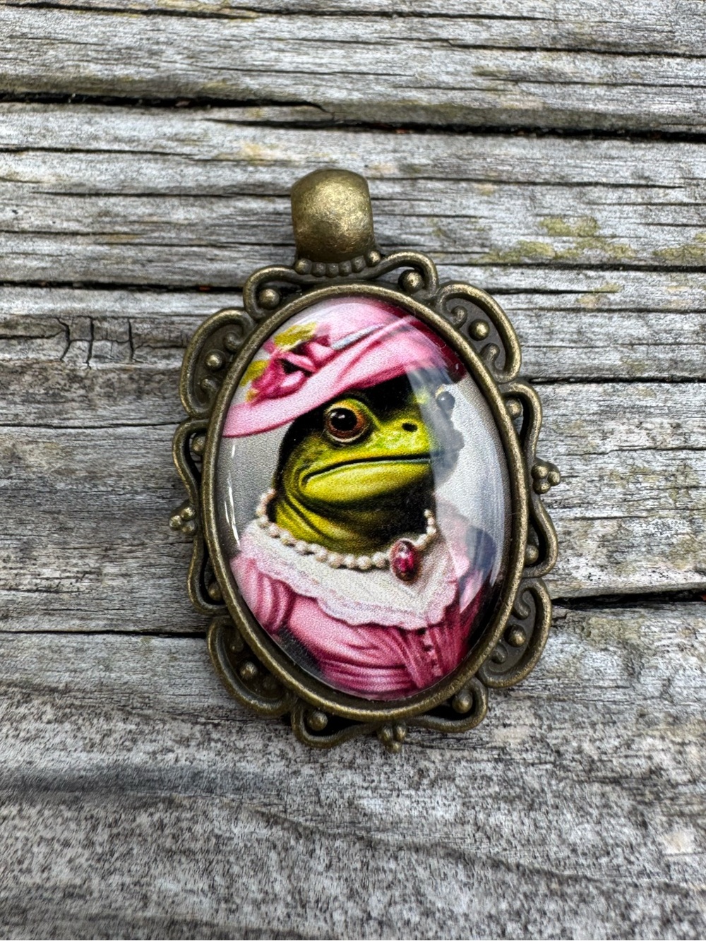 Whimsical Frog Lady Cameo Pendant in Pink